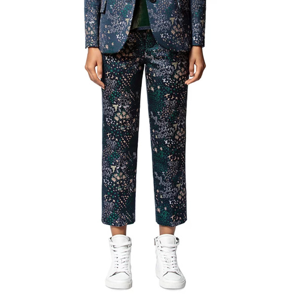 Zadig & Voltaire Women Posh Mixed Print Jacquard Pants Navy Size 36 - Picture 1 of 3